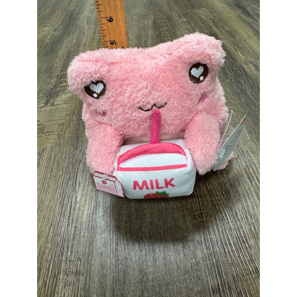 Cuddle Barn Strawberry Milk Sippin Wawa Frog Plush Pink 5" NWT Scented Heart Eye